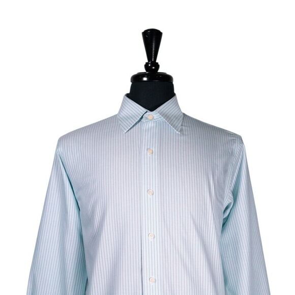 Brooks Brothers Mens Dress Shirt Button Up Turquoise Striped Regent 15.5 32/33 - Picture 4 of 8